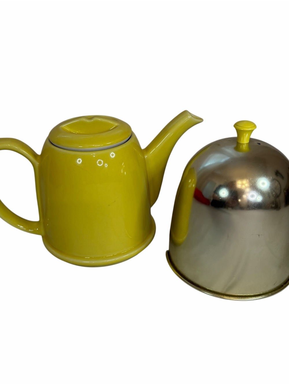 Vintage 1940s Ceramic Teapot with Stainless Steel cover - Picture 2 of 5